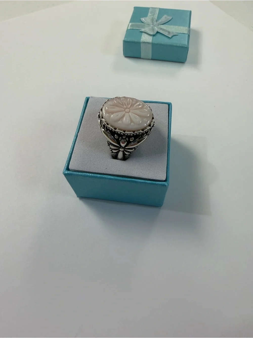 Carolyn Pollack Relios Sterling Silver Ring with Pale Pink Carved Flower Size 8
